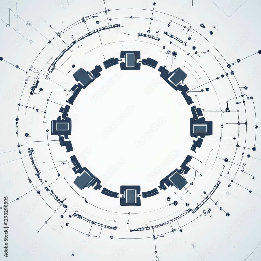 Poster Abstract Circuit Board Ring: Futuristic Technological Design with Blue Lines and Connections for Modern Innovation