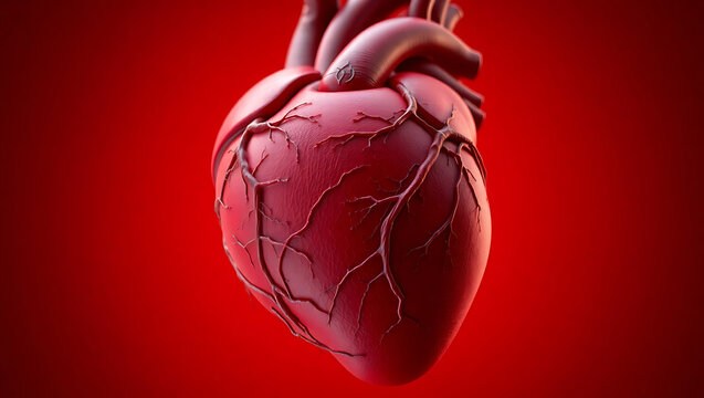 3D Heart Anatomy Illustration: Detailed Rendering of Human Cardiovascular Organ with Blood Vessels for Medical and Artistic Insights