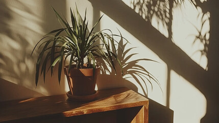 Potted plant casting shadows on wall , vertical video