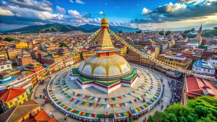 Majestic Boudhanath Stupa Surrounded by Colorful Prayer Flags