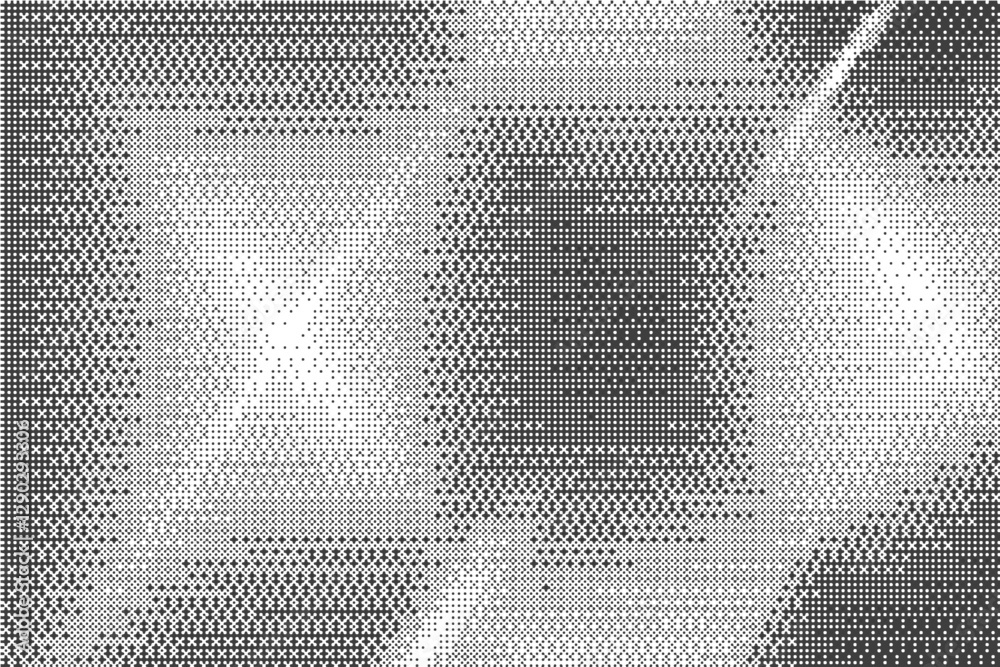 Poster Bitmap pattern with pixel texture. Dotted gradient. Retro vector gradation of computer game bg. Abstract geometric halftone effect. Digital speckle dither wallpaper