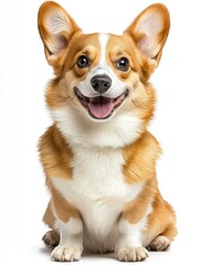 Cheerful dog standing on a bright white background emphasizing its joyful and playful spirit with a charming smile