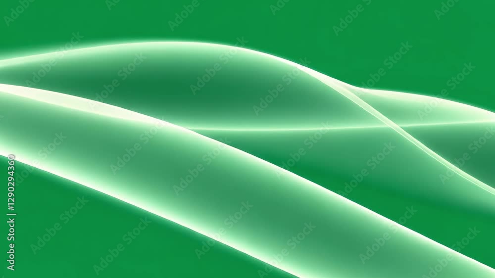 Poster white waves flowing smoothly across green landscape, generating rhythmic visual pattern with elegant