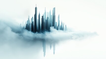 Fototapeta premium A cityscape shrouded in a veil of low hanging, gray clouds, giving the urban environment an air of mystery and a muted color palette.