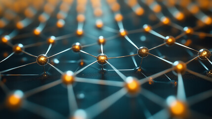 Detailed close-up of a molecular structure representing a complex network of atoms interconnected by bonds showcasing their arrangement and interactions