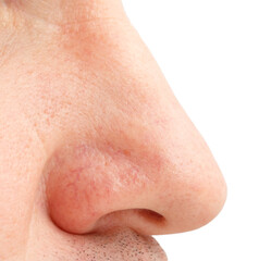 Man's nose isolated on white background.