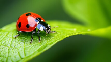 Ladybug on Leaf with Copy Space