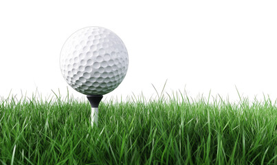 Golf Ball on Tee Surrounded by Lush Green Grass Isolate on Transparent Background