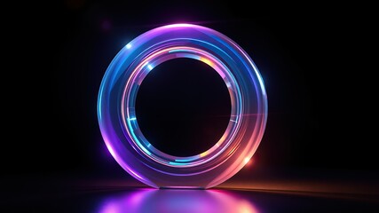 A transparent, three-dimensional number zero with a glossy rainbow sheen. Dark black background.