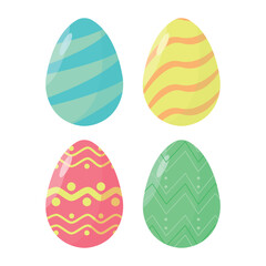 Set of Easter eggs with ornaments and patterns. Isolated background. Spring holiday. Happy Easter.