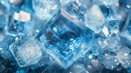Obraz premium Intricate blue crystals sparkling in natural light reveal a fascinating display of mineral beauty and geometric precision at a close perspective