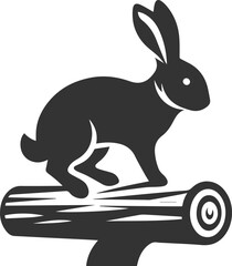 Obraz premium Rabbit balancing on a log animal silhouette