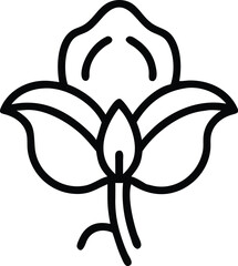 Simple line drawing, stylized flower, lotus blossom, single stem, one leaf, black and white illustration, minimalist design, graphic art, clean lines, symmetrical, iconic shape, botanical sketch, bold