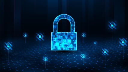 Futuristic data security connection concept. Wave line hexagon pattern abstract digital technology background.