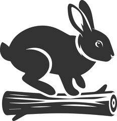 Rabbit balancing on a log animal silhouette