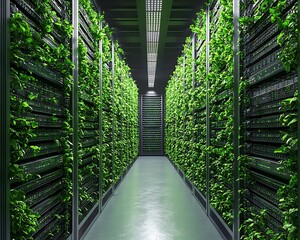 Green server room, sustainable tech