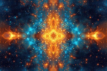 Fototapeta premium A cosmic abstract design with twinkling shiny stars and blue neon digital elements.