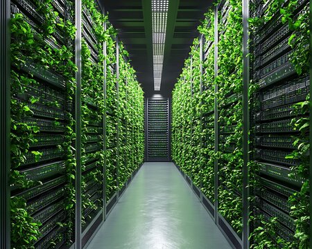 Green server room, sustainable tech