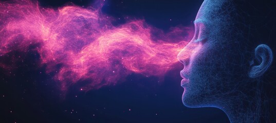 Digital Human Head with Glowing Energy.