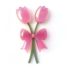 Fototapeta premium 3d coquette tulips illustration flowers pink.