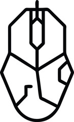 Geometric mouse icon, minimalist design, black and white, symmetrical shape, angular lines, hexagonal center, computer peripheral symbol, stylized rodent silhouette, tech logo concept, vector graphics