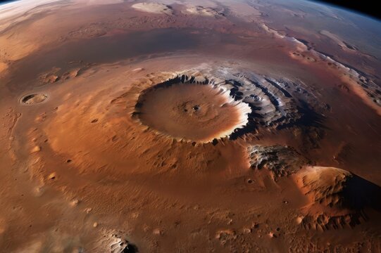 A breathtaking image of Mars, revealing the towering Olympus Mons and the planet’s rugged landscape.
 - Powered by Adobe