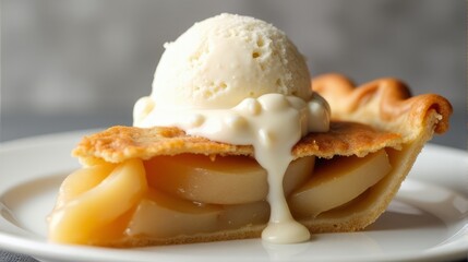 Apple Pie Dessert with Ice Cream on White Plate A Delicious Indulgence