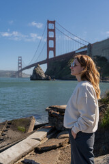 Woman enjoying view of the Golden Gate