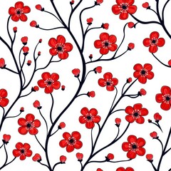 Vibrant seamless pattern featuring bright red flowers with green leaves perfect for fabric and textile design projects Seamless Texture concepts