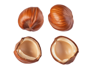 Falling Hazelnut isolated on white background, selective focus