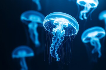 Fototapeta premium Stunning Bioluminescent Jellyfish in the Deep Sea