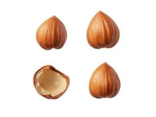 Falling Hazelnut isolated on white background, selective focus