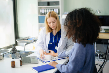 Professional healthcare scene featuring a doctor performing a patient checkup in a clinical setting