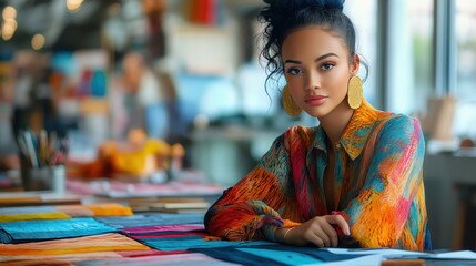 Fototapeta premium fashion designer sketching and arranging fabrics on mannequin in creative studio