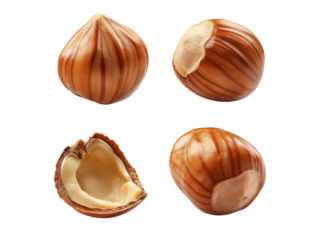 Falling Hazelnut isolated on white background, selective focus
