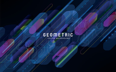 Abstract blue glowing geometric rounded lines shape on dark blue background