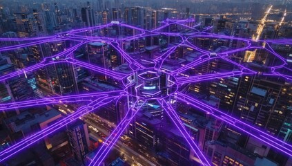 City Interconnected Network at Night