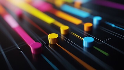 Colorful data streams on a dark surface