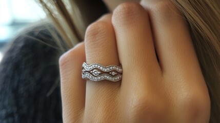 The women's ring is a combination of natural diamond and white gold on the natural background with a little bit of decor is taken with a macro lens.