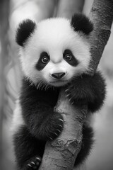 Obraz premium Cute Cartoon Panda with Big Eyes on White Background.