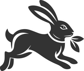 Rabbit hopping with a leaf in its mouth animal silhouette
