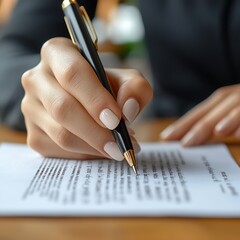 Woman signing document in cafe
