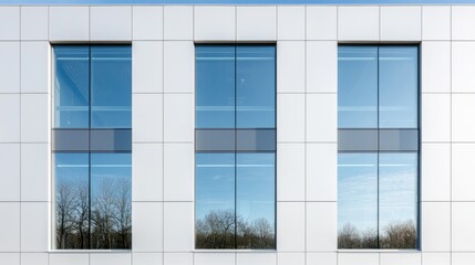 Obraz premium Modern building facade with windows reflecting sky