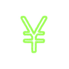 Obraz premium Icon yen sign from the flow of energy of green color. Shimmering neon