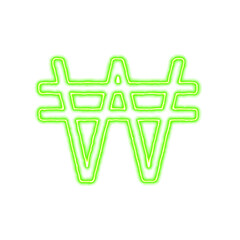 Icon won sign from the flow of energy of green color. Shimmering neon