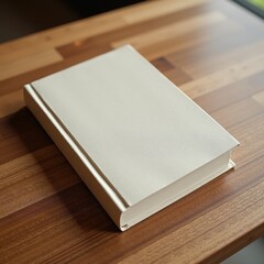 Fototapeta premium Blank White Hardcover Book Mockup on Wooden Table