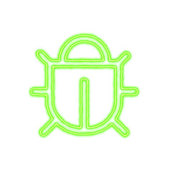 Icon bug from the flow of energy of green color. Shimmering neon