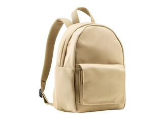 A beige backpack featuring a rounded design and a front pocket, suitable for everyday use and travel.