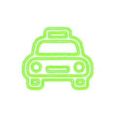 Icon taxi from the flow of energy of green color. Shimmering neon