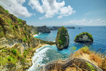 Scenic cliff islands and Diamond Beach at Nusa Penida, Indonesia